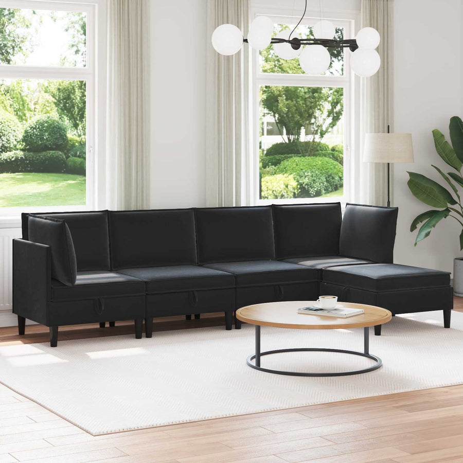 Woonkamer Meubelset met kussen met opslag 5 pcs Zwart Fluweel
