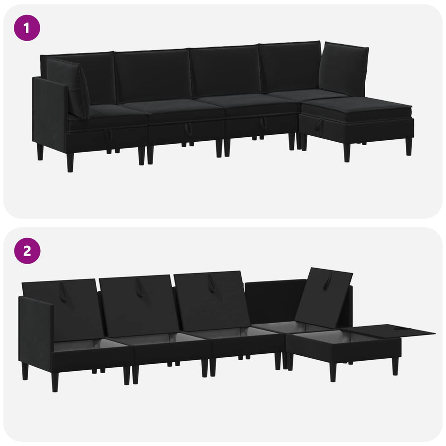 Woonkamer Meubelset met kussen met opslag 5 pcs Zwart Fluweel