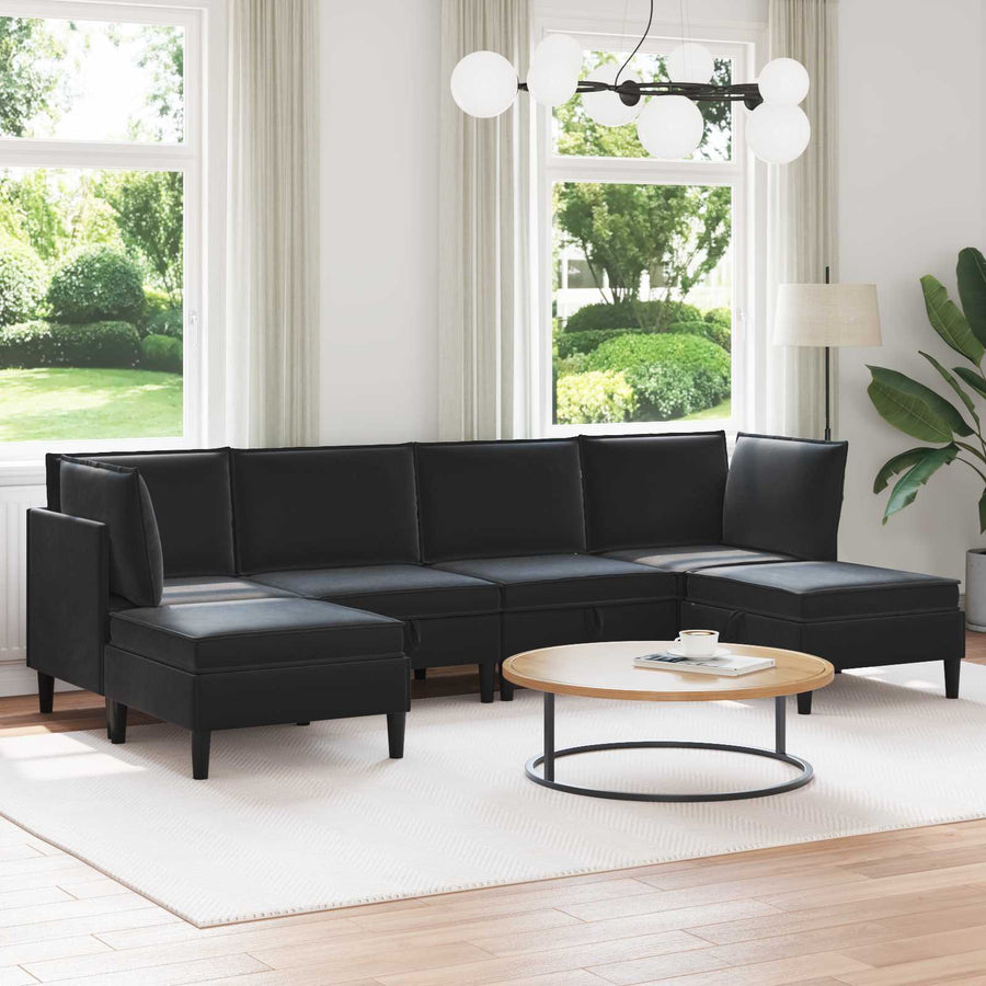 Woonkamer Meubelset met kussen met opslag 6 pcs Zwart Fluweel
