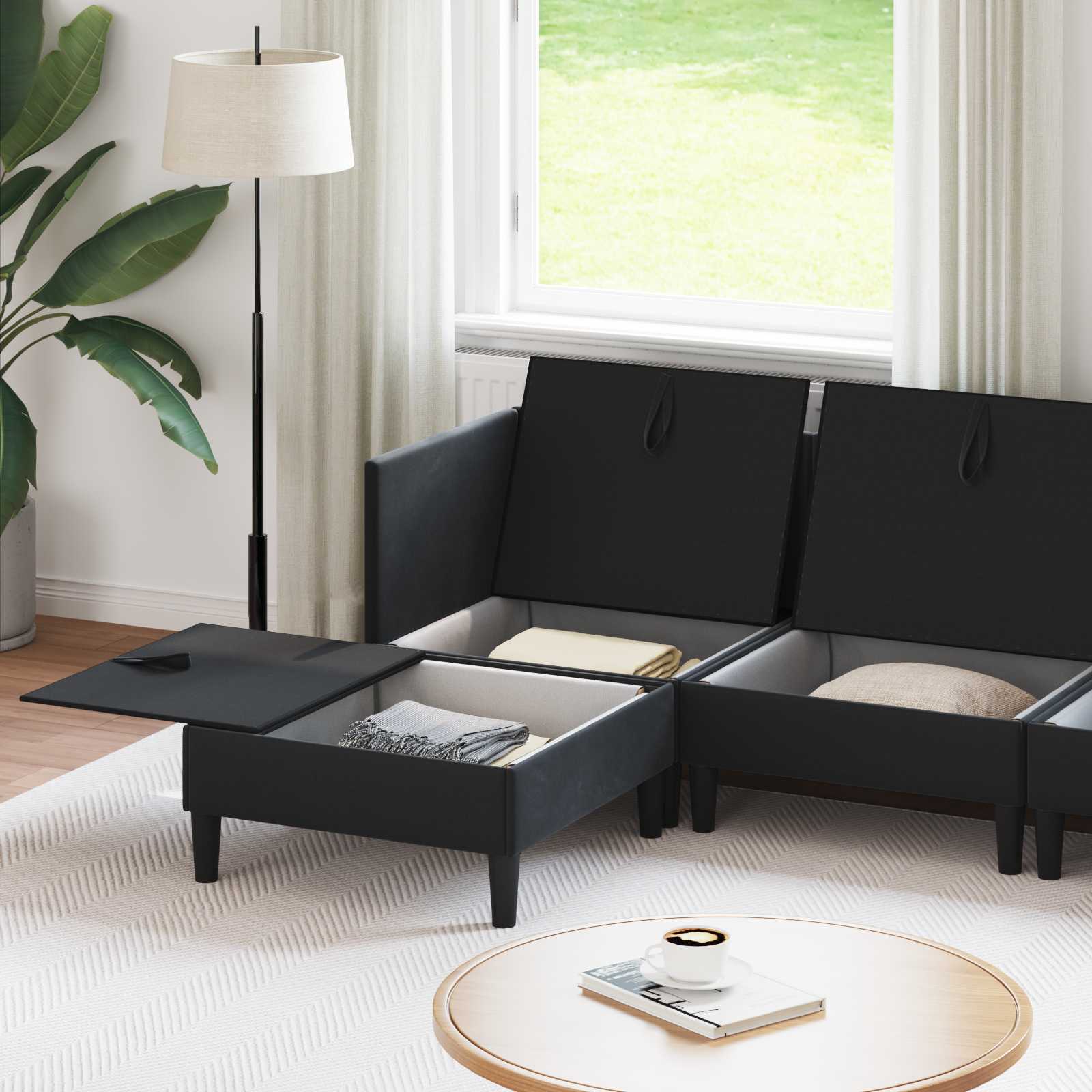 Woonkamer Meubelset met kussen met opslag 6 pcs Zwart Fluweel