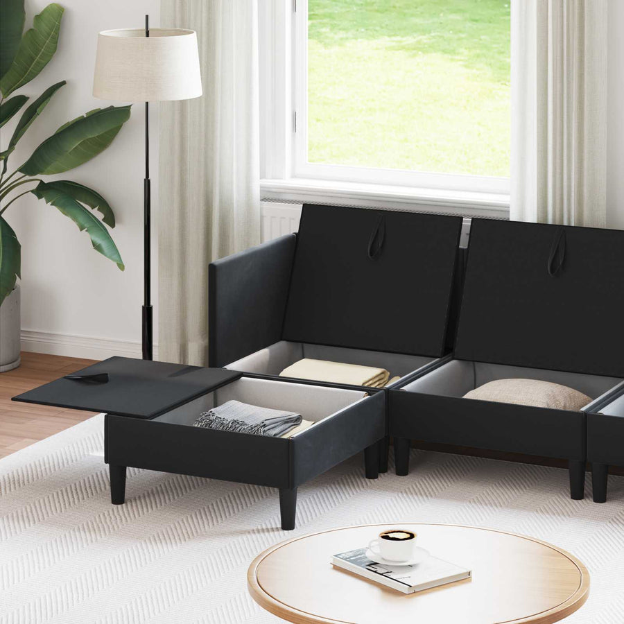 Woonkamer Meubelset met kussen met opslag 6 pcs Zwart Fluweel