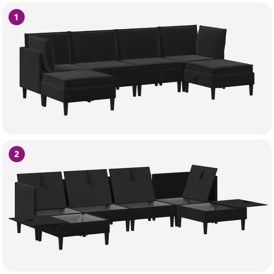 Woonkamer Meubelset met kussen met opslag 6 pcs Zwart Fluweel