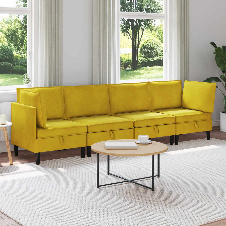 Woonkamer Meubelset met kussen met opslag 4 pcs Geel Fluweel