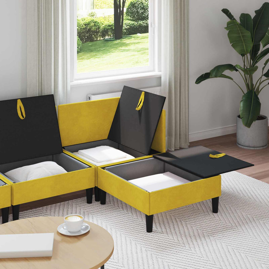 Woonkamer Meubelset met kussen met opslag 4 pcs Geel Fluweel