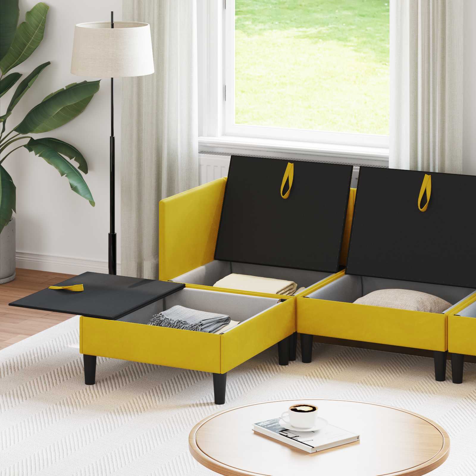 Woonkamer Meubelset met kussen met opslag 6 pcs Geel Fluweel