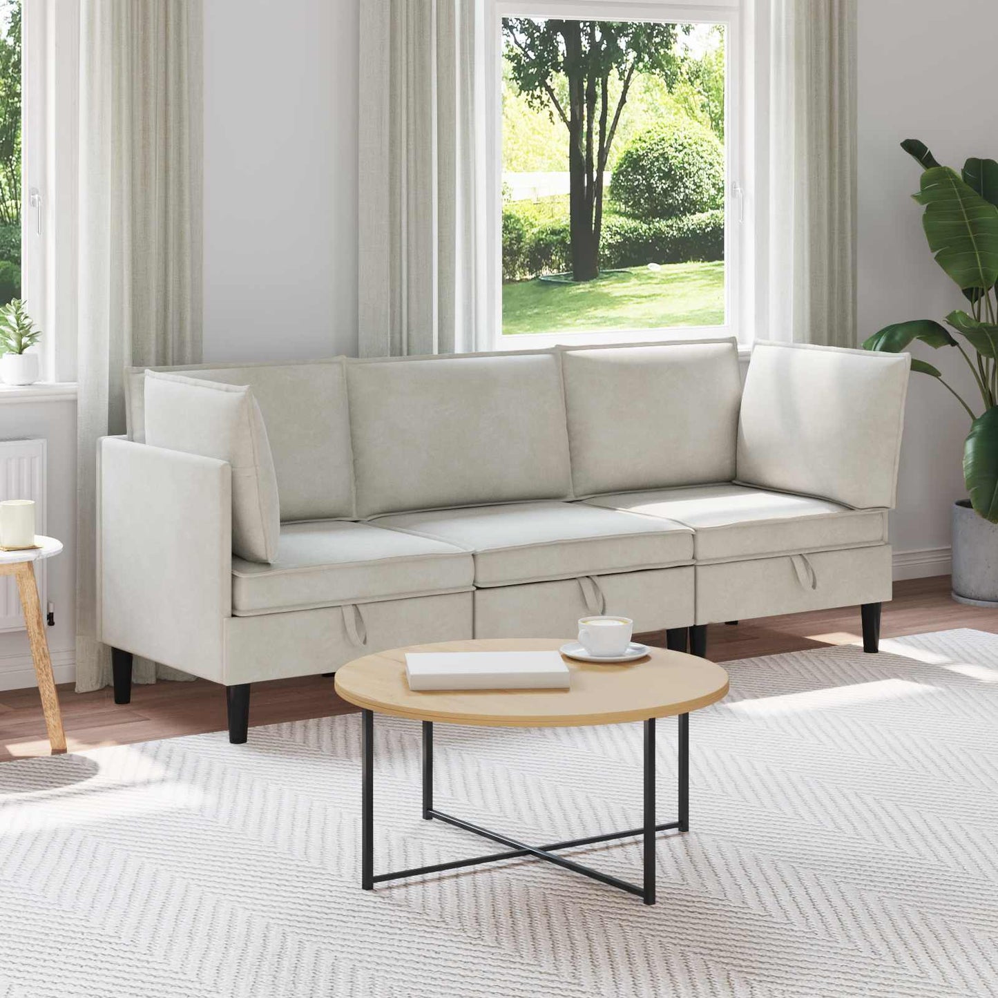 Woonkamer Meubelset met kussen 3 pcs Crèmekleurig Fluweel