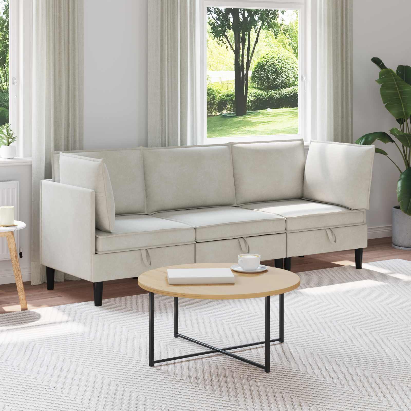 Woonkamer Meubelset met kussen 3 pcs Crèmekleurig Fluweel