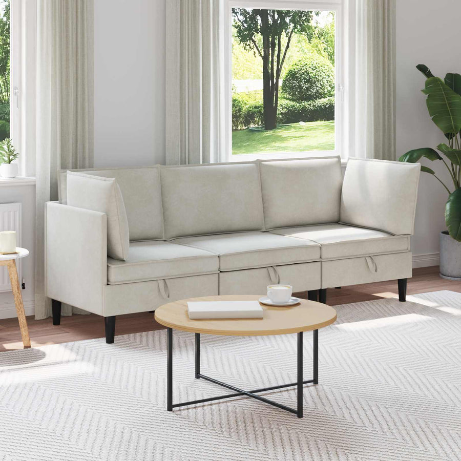 Woonkamer Meubelset met kussen 3 pcs Crèmekleurig Fluweel