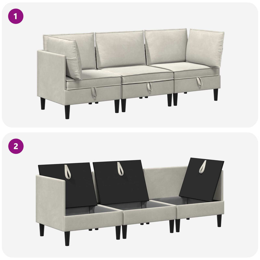 Woonkamer Meubelset met kussen 3 pcs Crèmekleurig Fluweel