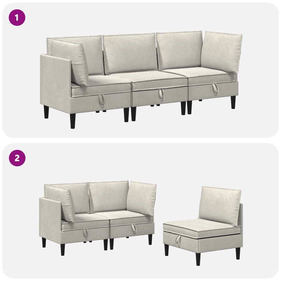 Woonkamer Meubelset met kussen 3 pcs Crèmekleurig Fluweel