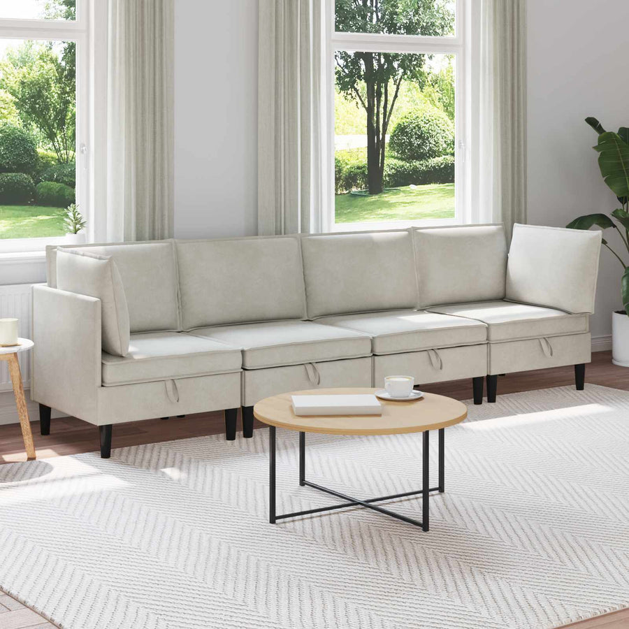 Woonkamer Meubelset met kussen 4 pcs Crèmekleurig Fluweel