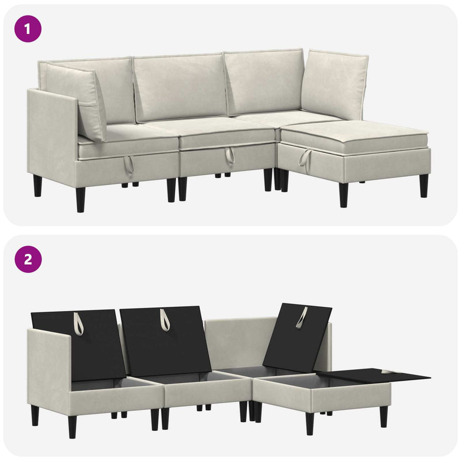 Woonkamer Meubelset met kussen 4 pcs Crèmekleurig Fluweel