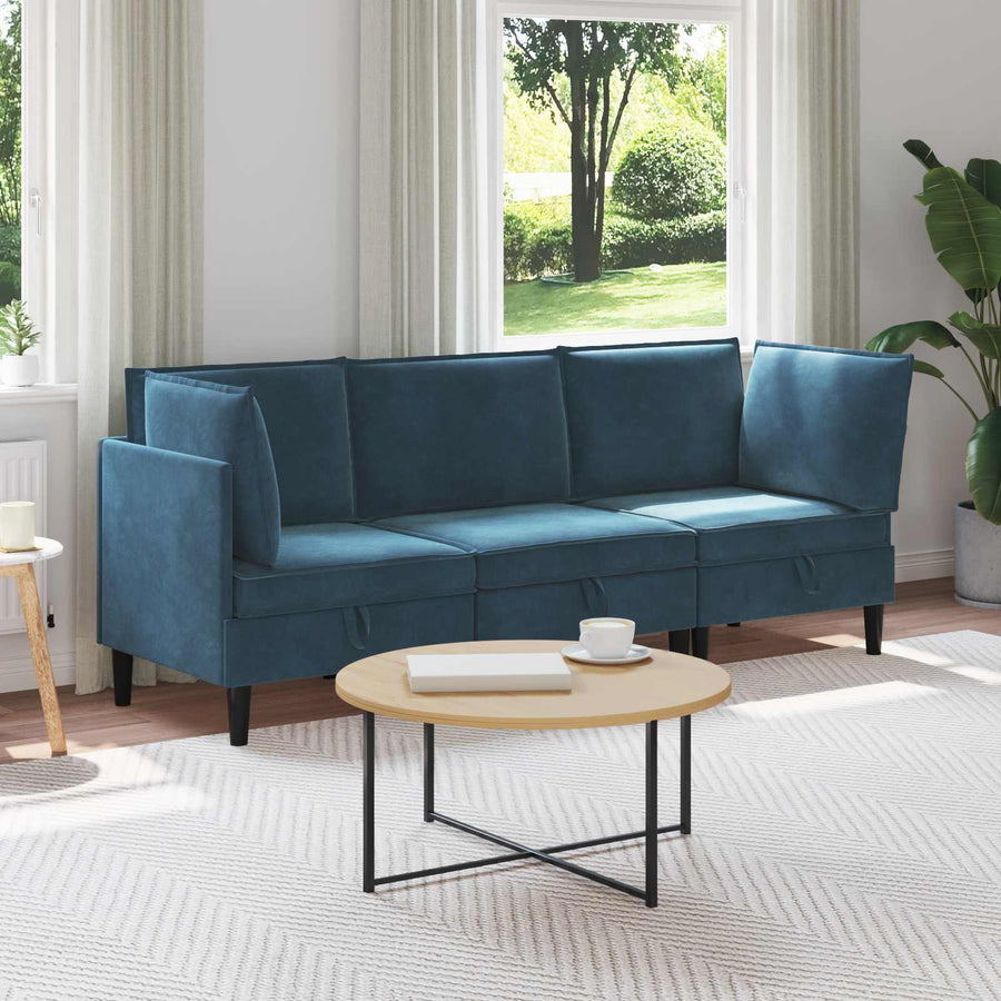 Woonkamer Meubelset met kussen met opslag 3 pcs Blauw Fluweel