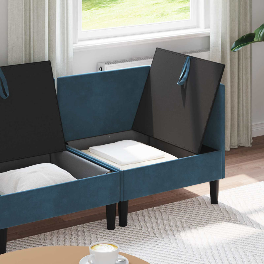 Woonkamer Meubelset met kussen met opslag 3 pcs Blauw Fluweel