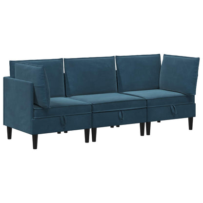 Woonkamer Meubelset met kussen met opslag 3 pcs Blauw Fluweel