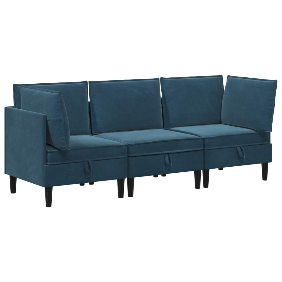 Woonkamer Meubelset met kussen met opslag 3 pcs Blauw Fluweel
