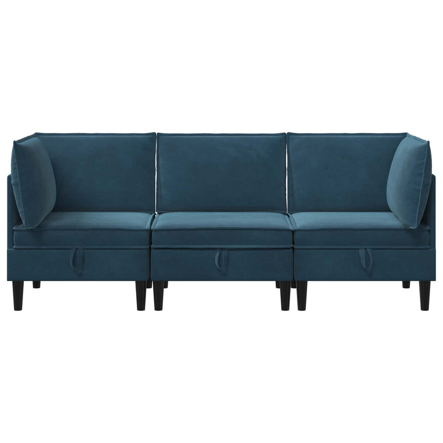 Woonkamer Meubelset met kussen met opslag 3 pcs Blauw Fluweel