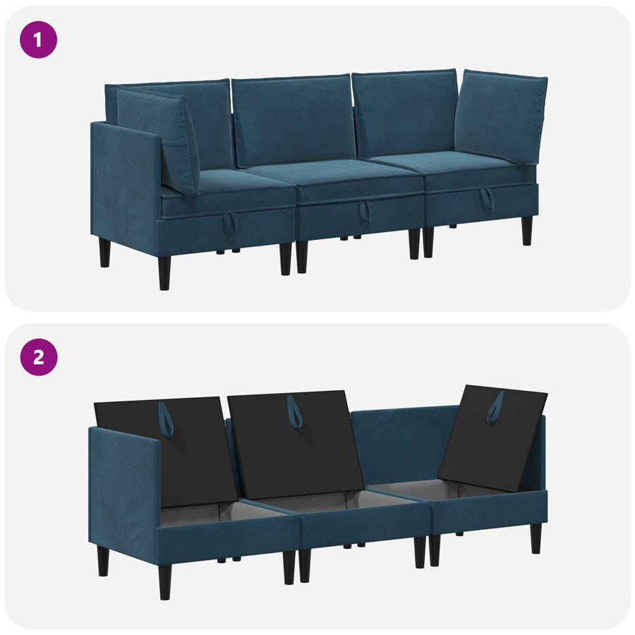 Woonkamer Meubelset met kussen met opslag 3 pcs Blauw Fluweel