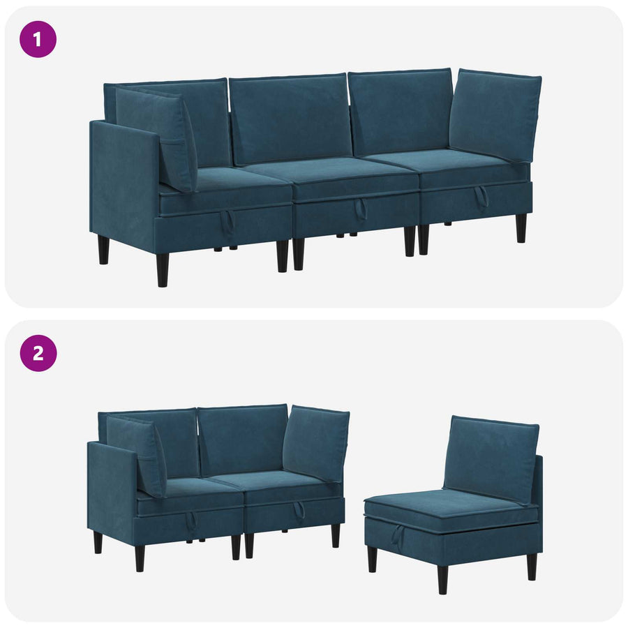 Woonkamer Meubelset met kussen met opslag 3 pcs Blauw Fluweel