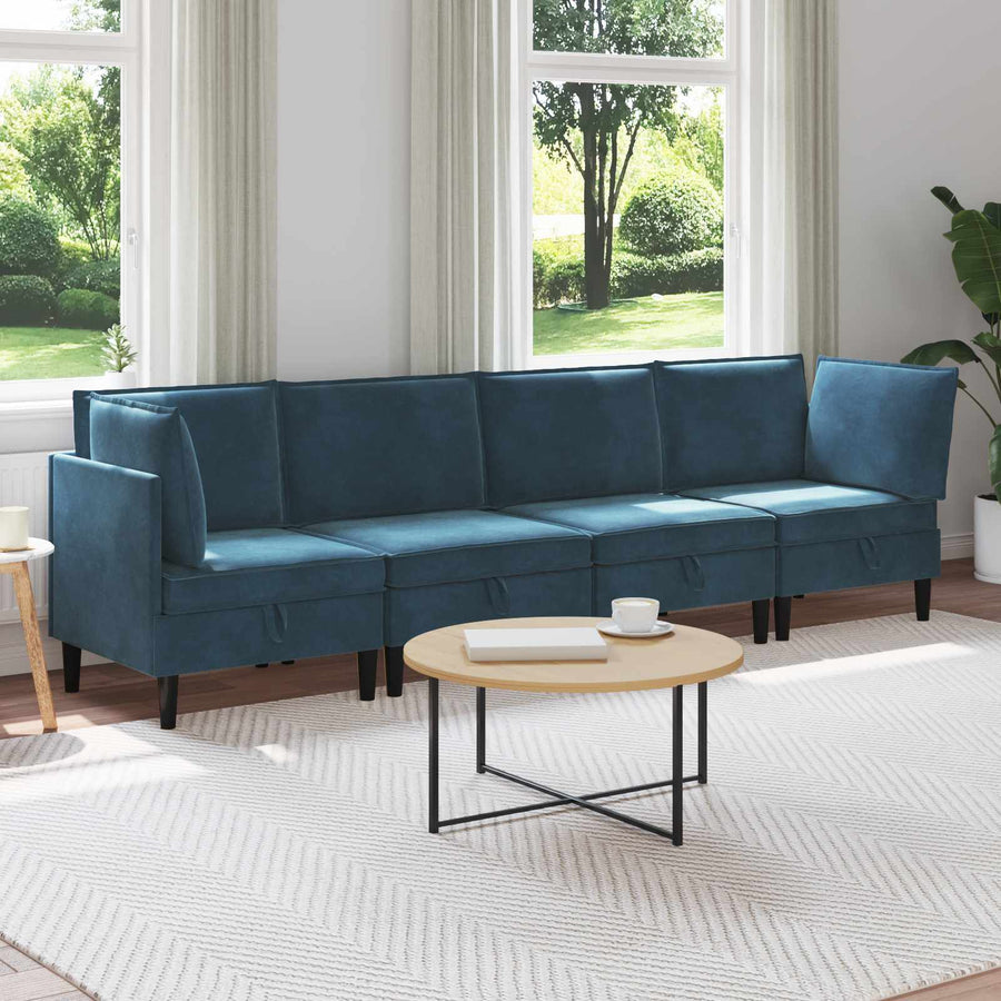 Woonkamer Meubelset met kussen met opslag 4 pcs Blauw Fluweel