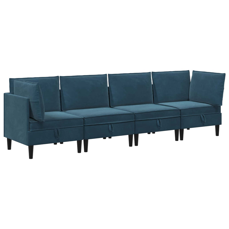 Woonkamer Meubelset met kussen met opslag 4 pcs Blauw Fluweel