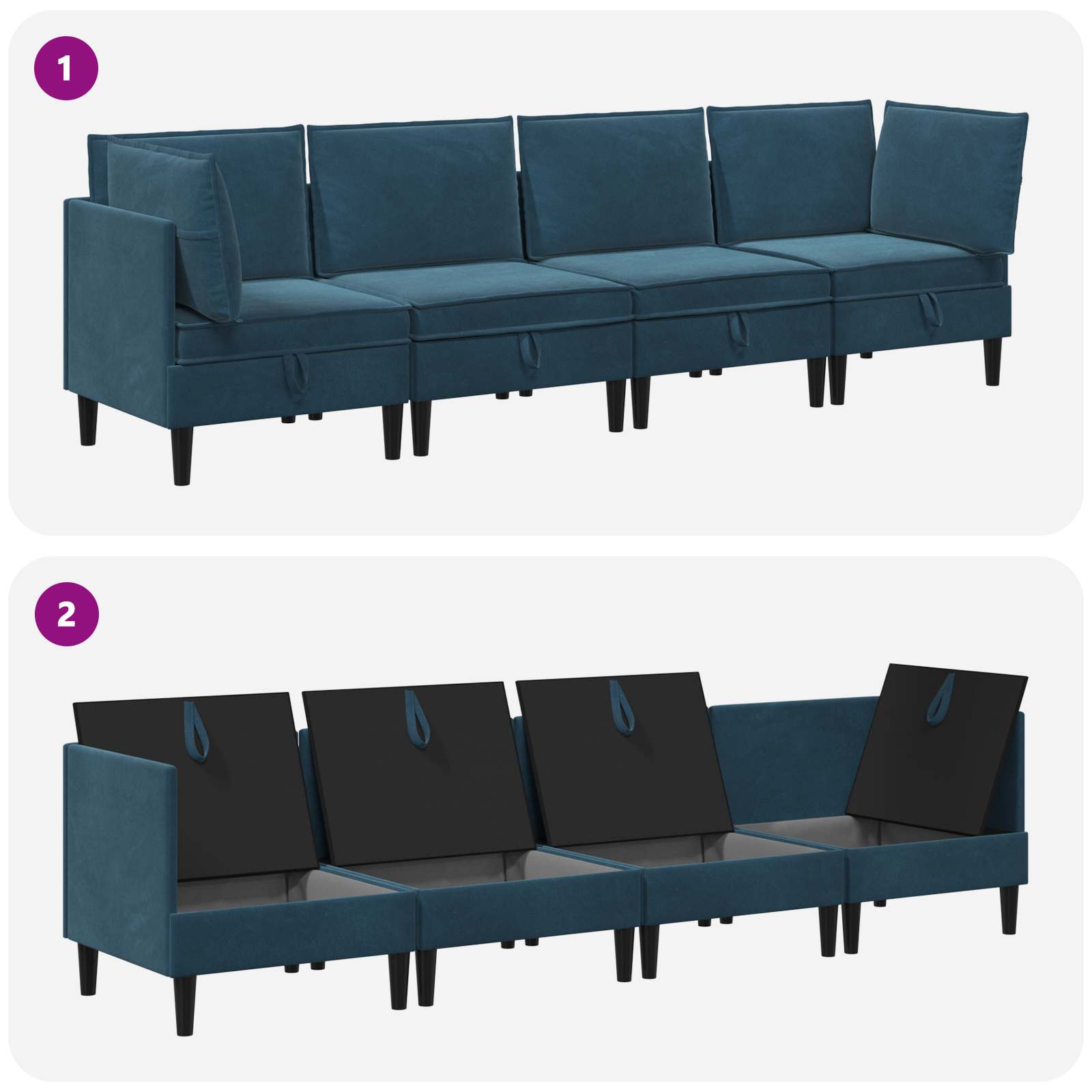 Woonkamer Meubelset met kussen met opslag 4 pcs Blauw Fluweel