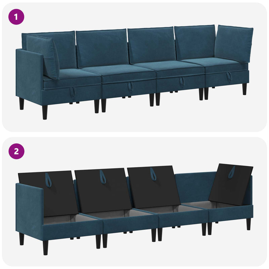 Woonkamer Meubelset met kussen met opslag 4 pcs Blauw Fluweel