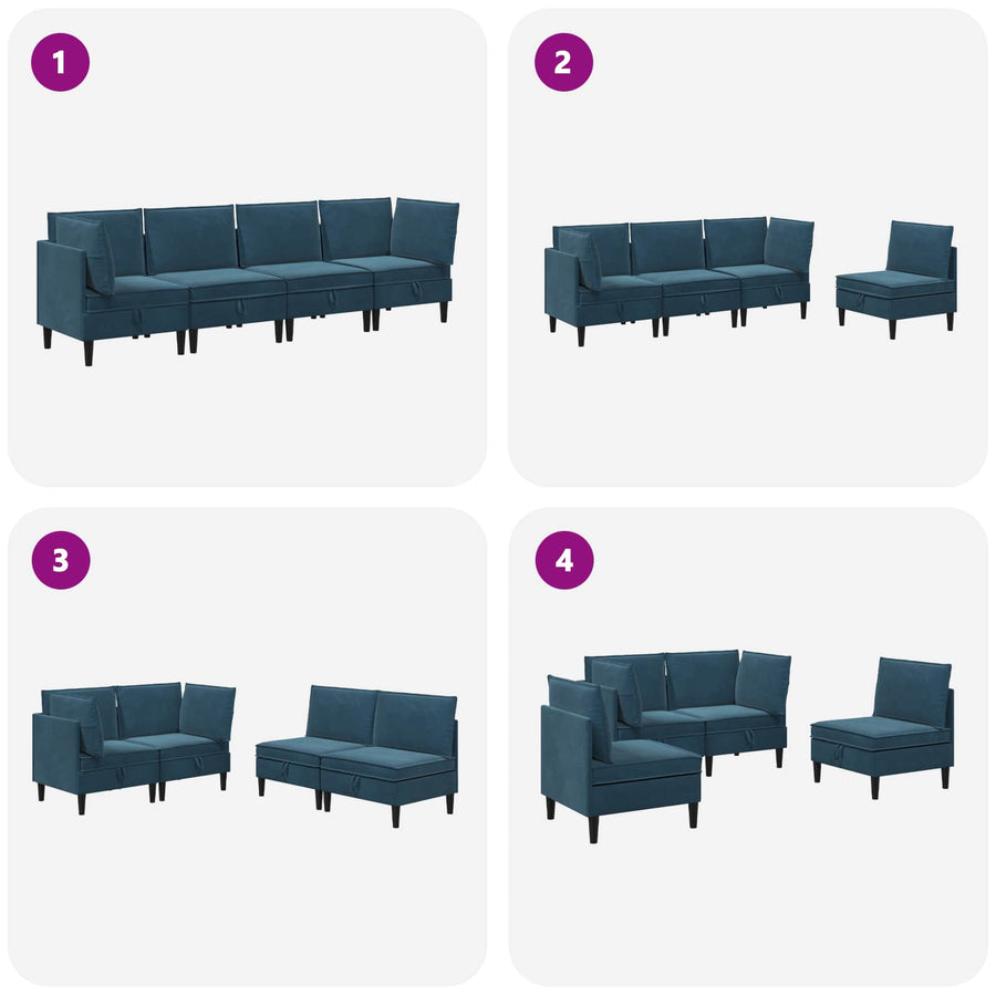 Woonkamer Meubelset met kussen met opslag 4 pcs Blauw Fluweel
