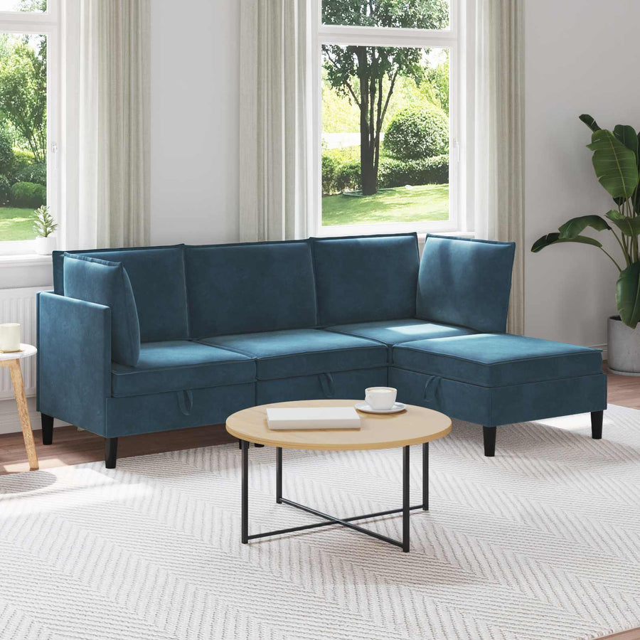 Woonkamer Meubelset met kussen met opslag 4 pcs Blauw Fluweel
