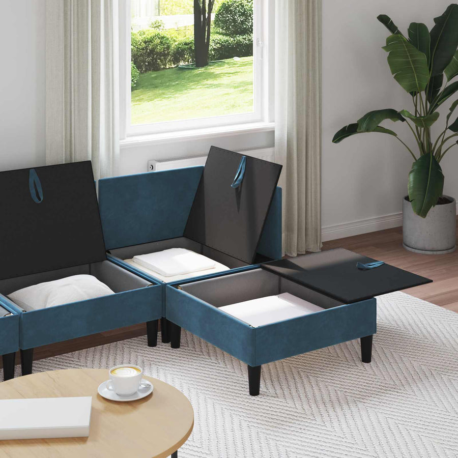 Woonkamer Meubelset met kussen met opslag 4 pcs Blauw Fluweel