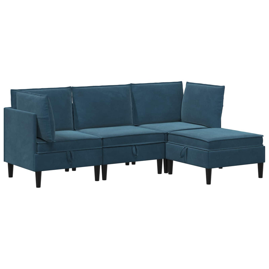 Woonkamer Meubelset met kussen met opslag 4 pcs Blauw Fluweel