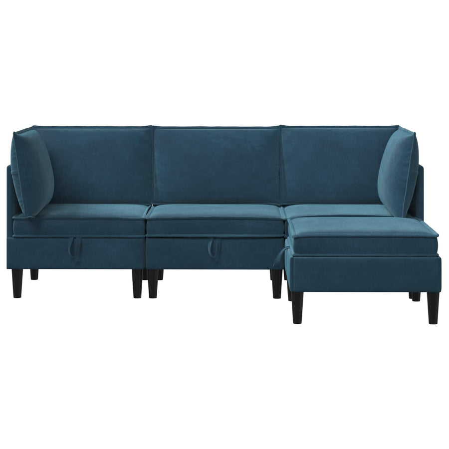 Woonkamer Meubelset met kussen met opslag 4 pcs Blauw Fluweel