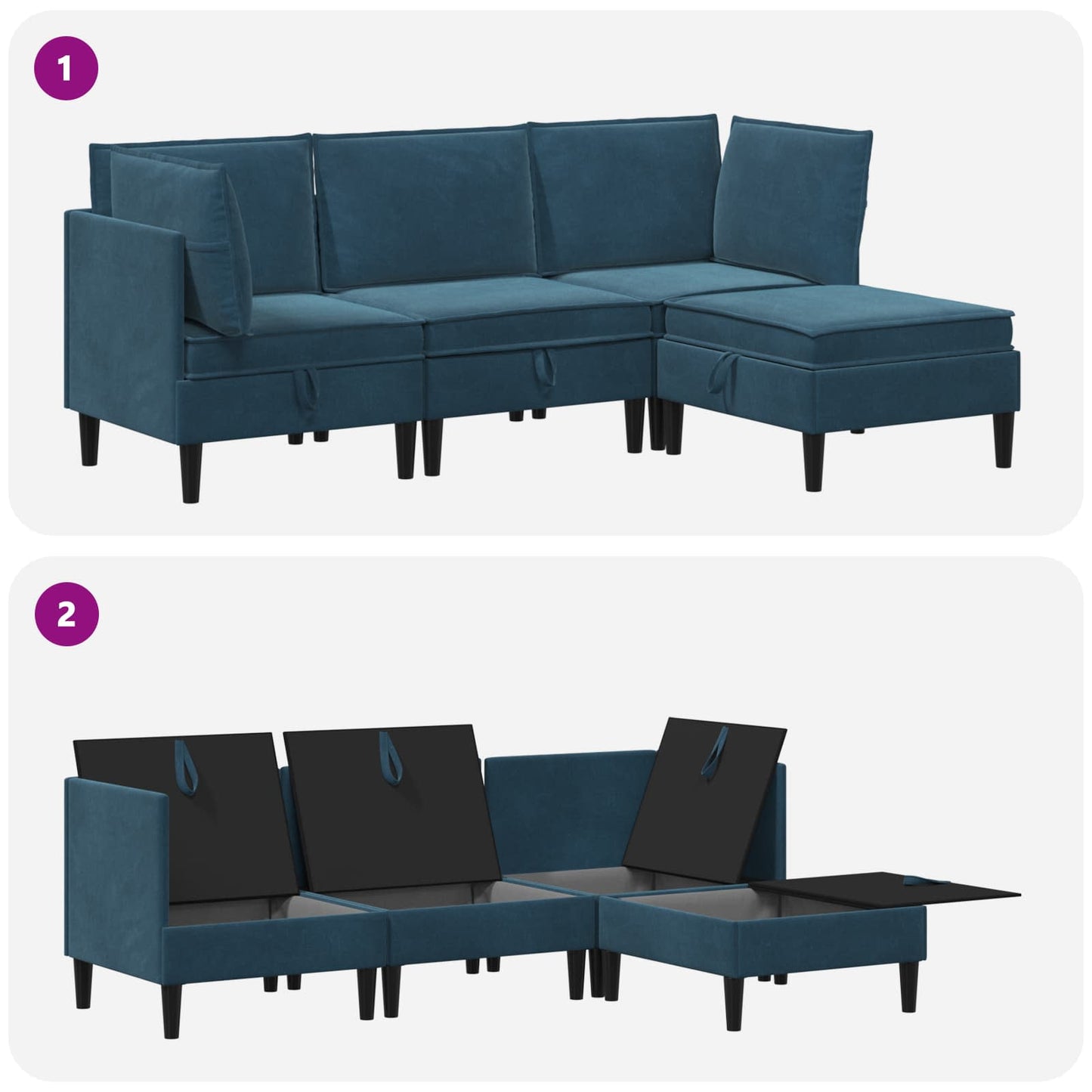 Woonkamer Meubelset met kussen met opslag 4 pcs Blauw Fluweel