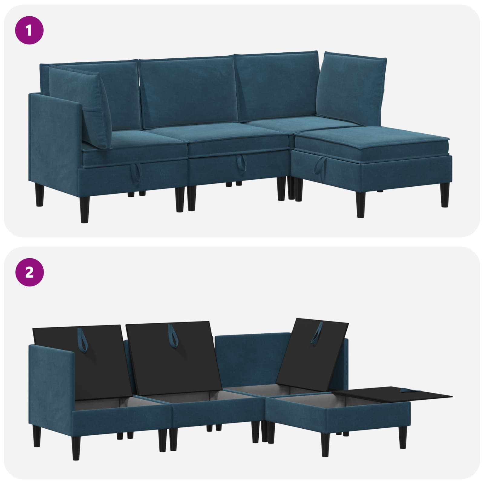 Woonkamer Meubelset met kussen met opslag 4 pcs Blauw Fluweel