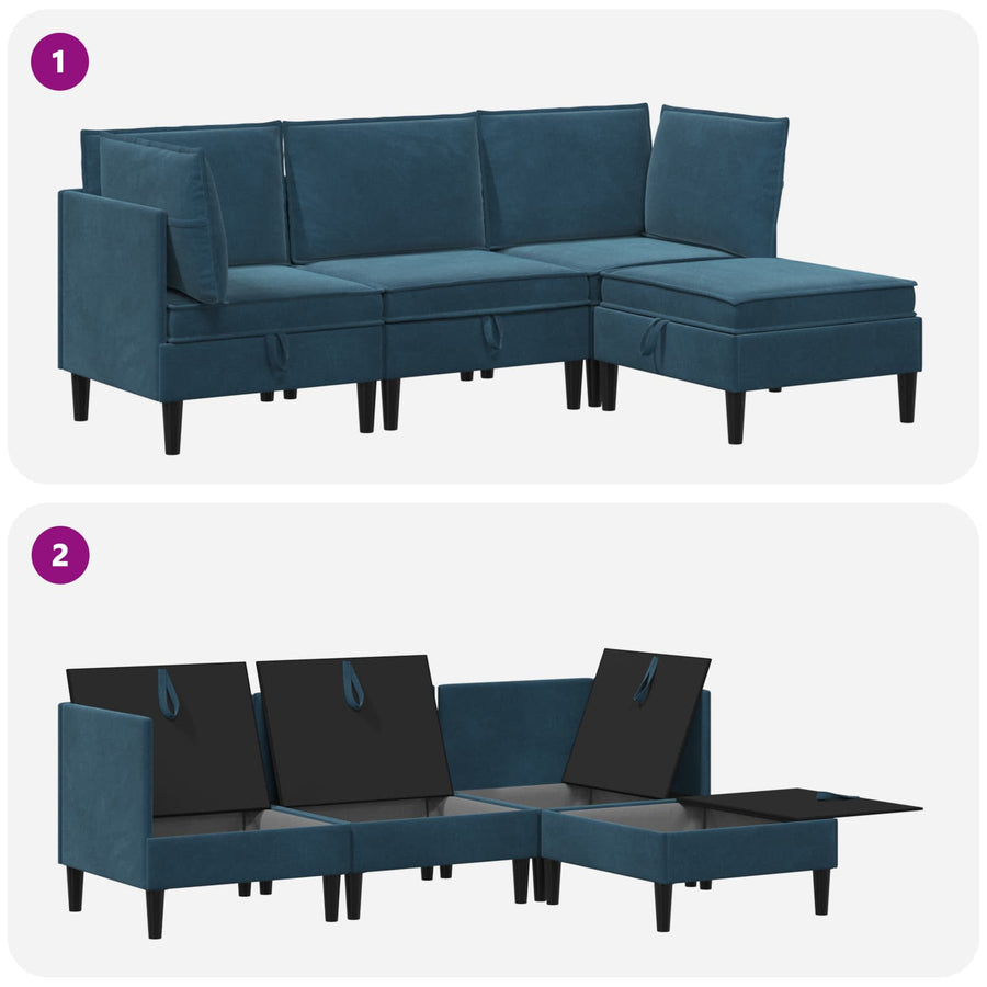 Woonkamer Meubelset met kussen met opslag 4 pcs Blauw Fluweel