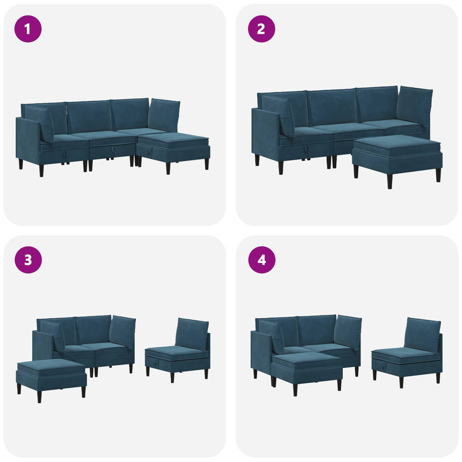 Woonkamer Meubelset met kussen met opslag 4 pcs Blauw Fluweel