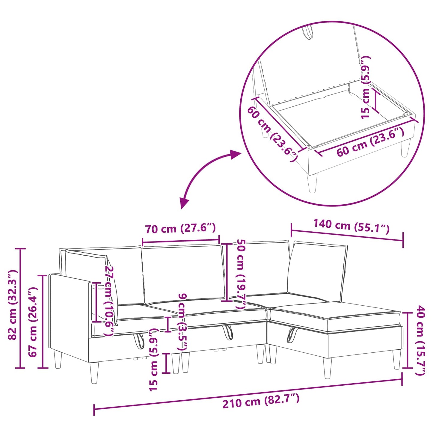 Woonkamer Meubelset met kussen met opslag 4 pcs Blauw Fluweel