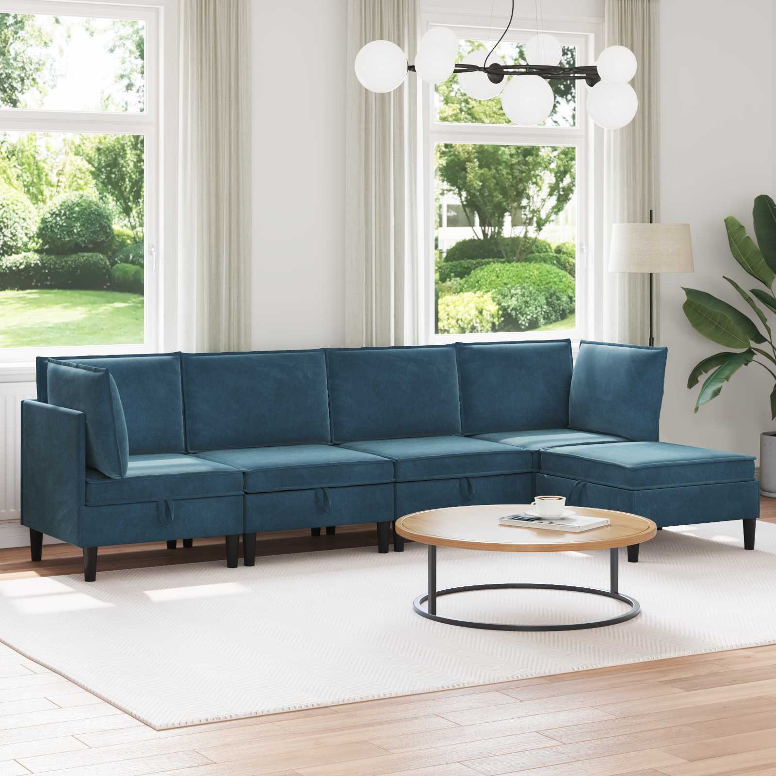 Woonkamer Meubelset met kussen met opslag 5 pcs Blauw Fluweel