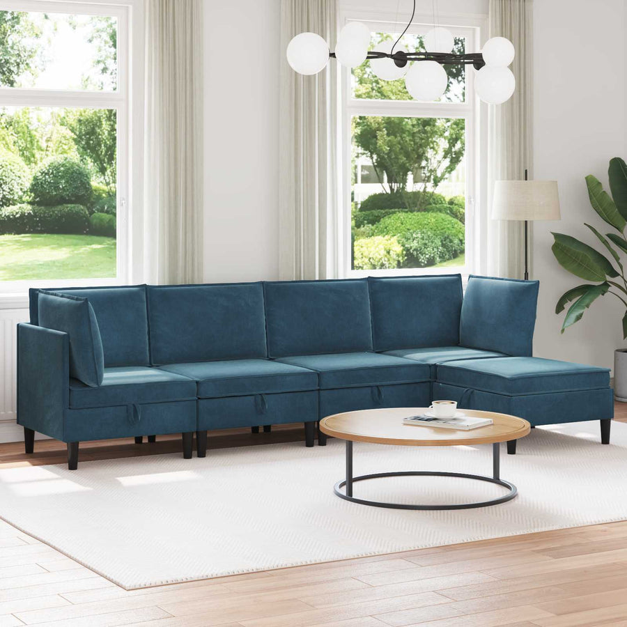 Woonkamer Meubelset met kussen met opslag 5 pcs Blauw Fluweel