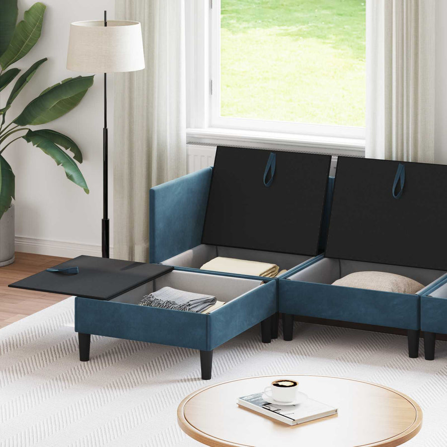 Woonkamer Meubelset met kussen met opslag 5 pcs Blauw Fluweel