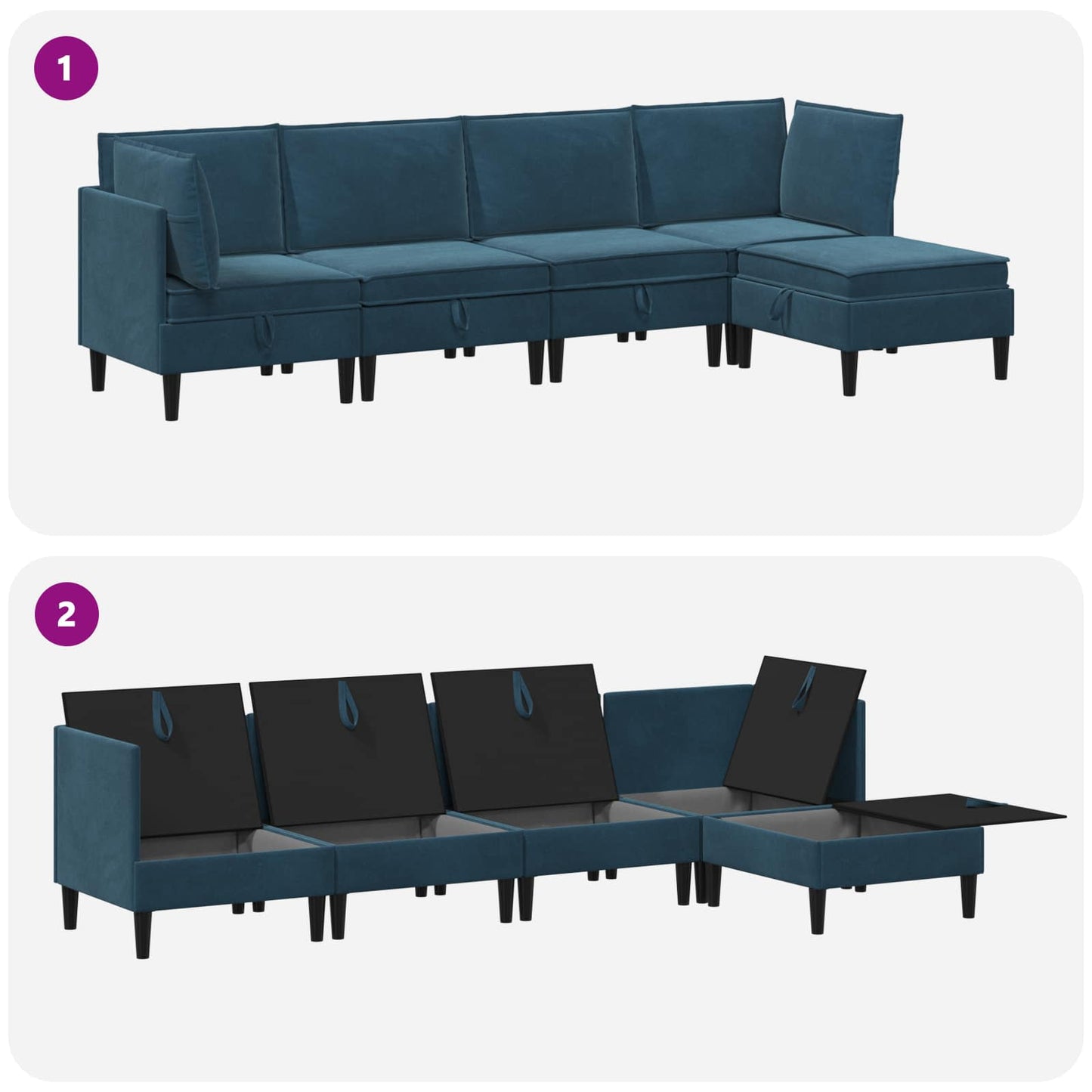 Woonkamer Meubelset met kussen met opslag 5 pcs Blauw Fluweel