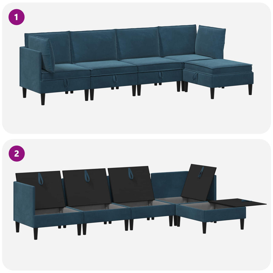 Woonkamer Meubelset met kussen met opslag 5 pcs Blauw Fluweel