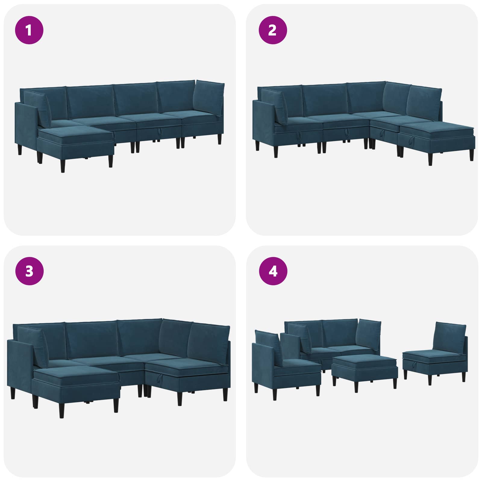 Woonkamer Meubelset met kussen met opslag 5 pcs Blauw Fluweel