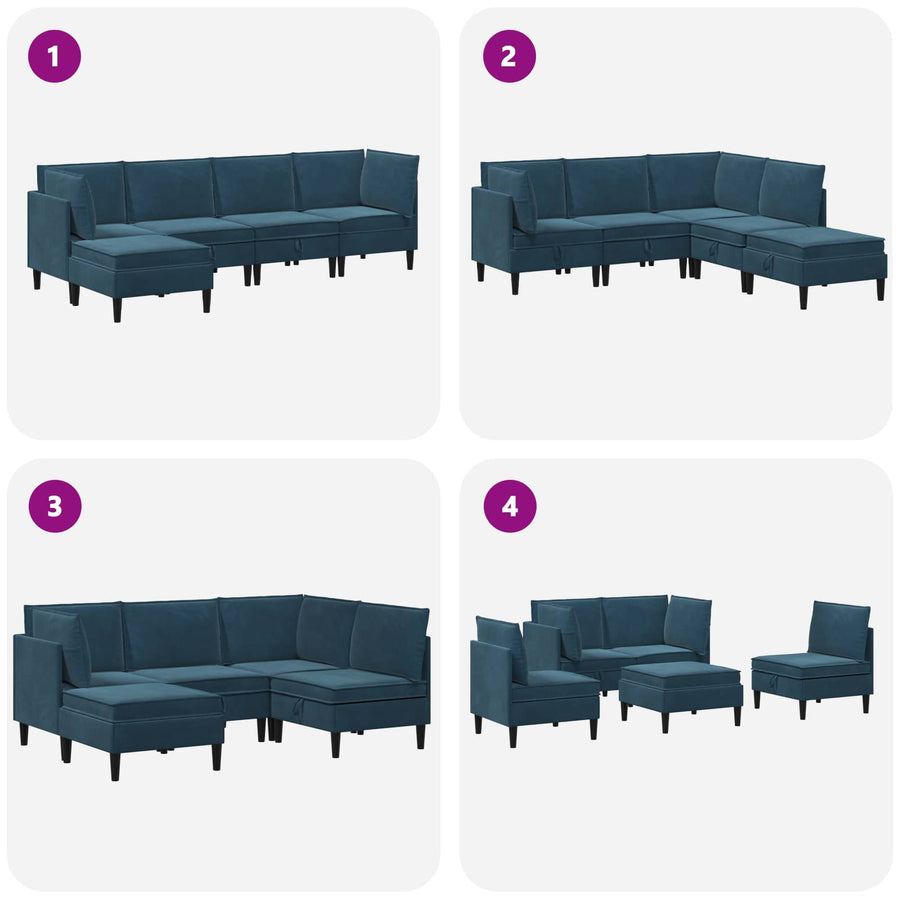 Woonkamer Meubelset met kussen met opslag 5 pcs Blauw Fluweel