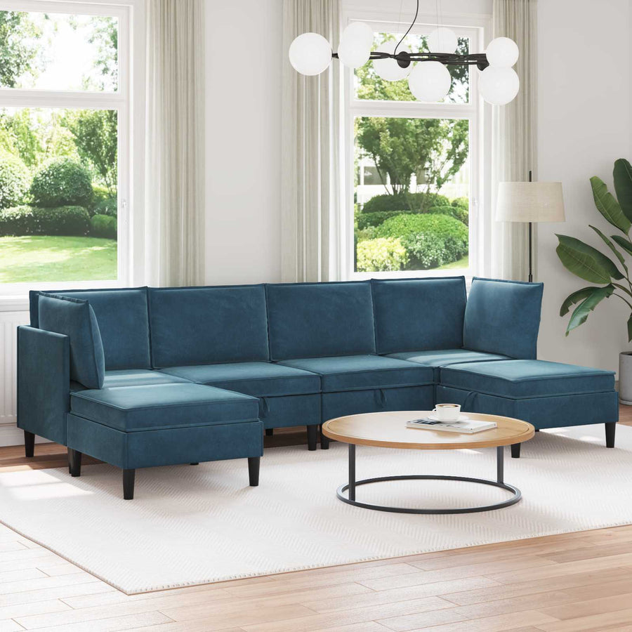 Woonkamer Meubelset met kussen met opslag 6 pcs Blauw Fluweel