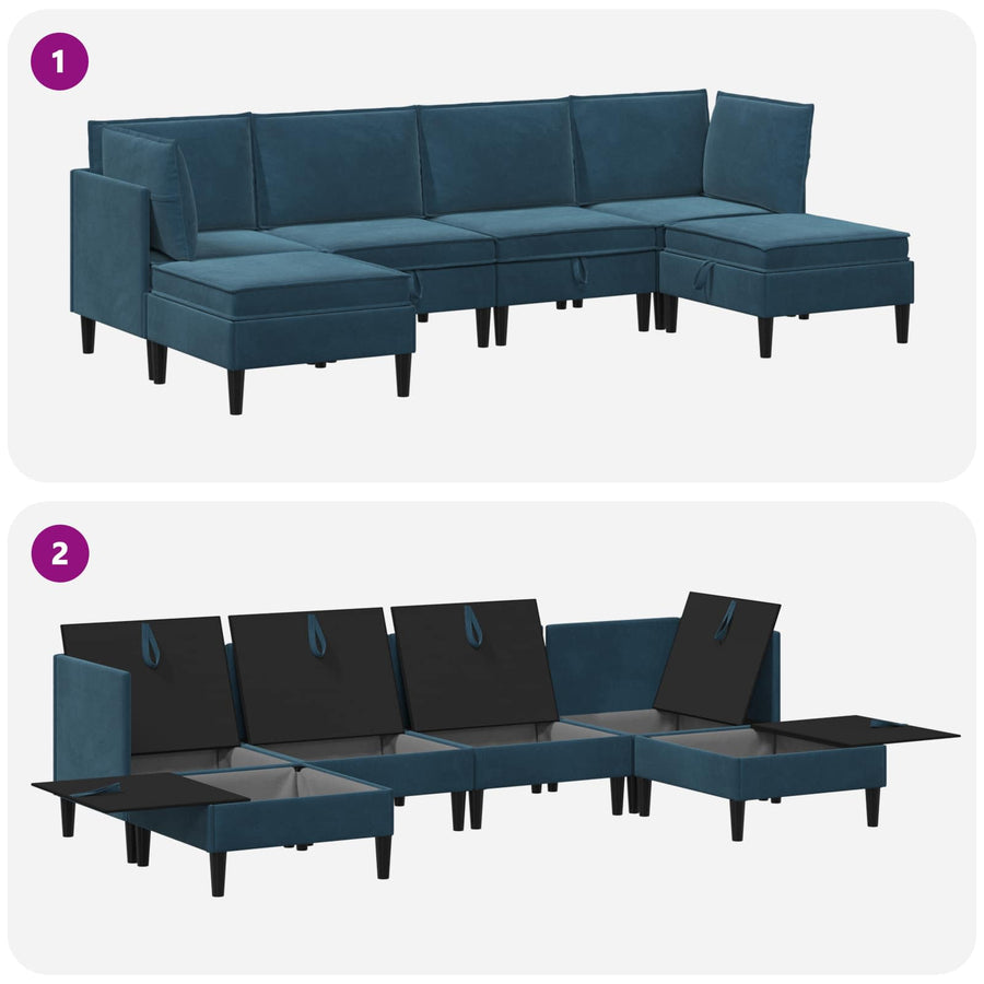 Woonkamer Meubelset met kussen met opslag 6 pcs Blauw Fluweel