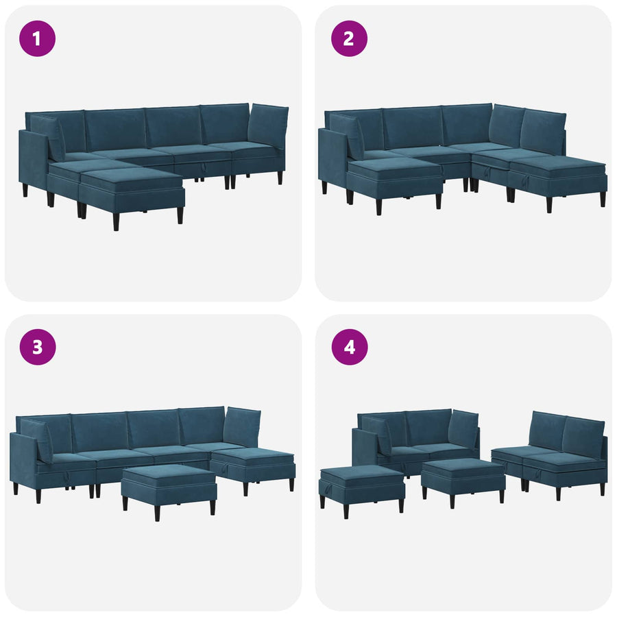 Woonkamer Meubelset met kussen met opslag 6 pcs Blauw Fluweel