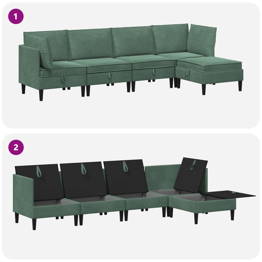 Woonkamer Meubelset met kussen 5 pcs Zeegroen Fluweel