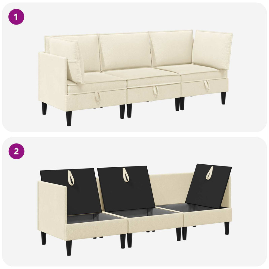 Woonkamer Meubelset 3 pcs Crèmekleurig Stof