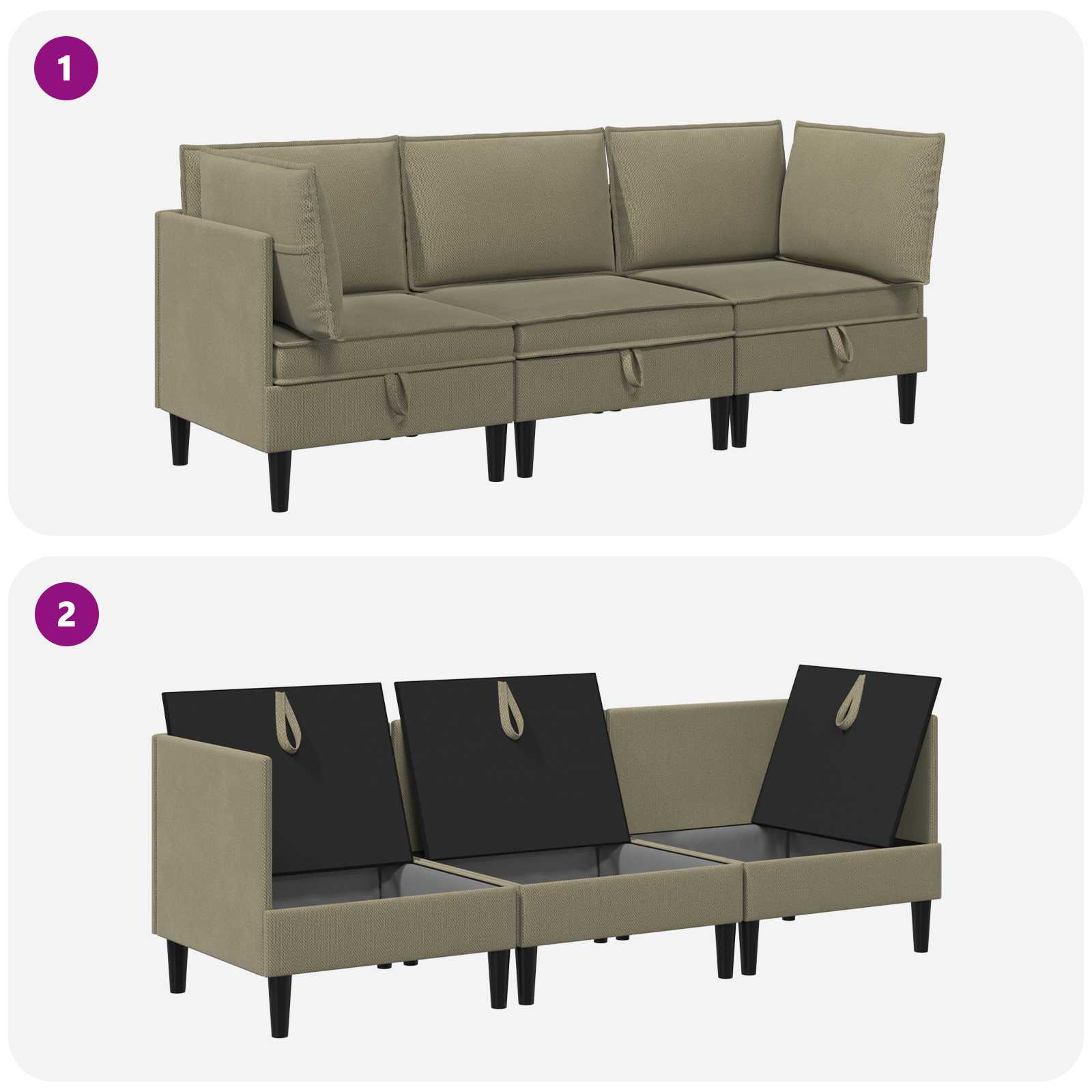 Woonkamer Meubelset 3 pcs Kaki Stof